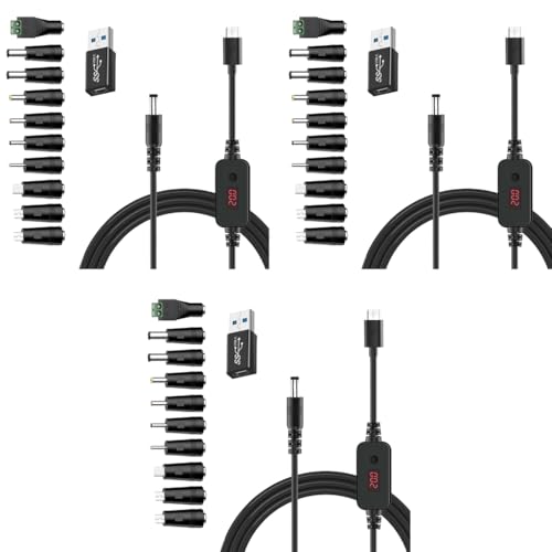 Verilux® USB C to DC Cable with 8 Connectors 5V-20V Adjustable Power Design with Switch Button 3.3Ft Converter Charging for Notebooks Portable Monitors Stationary Routers 3PCS Verilux® USB C to DC Cable with 8 Connectors 5V-20V Adjustable Power Design with Switch Button 3.3Ft Converter Charging for Notebooks Portable Monitors Stationary Routers 3PCS